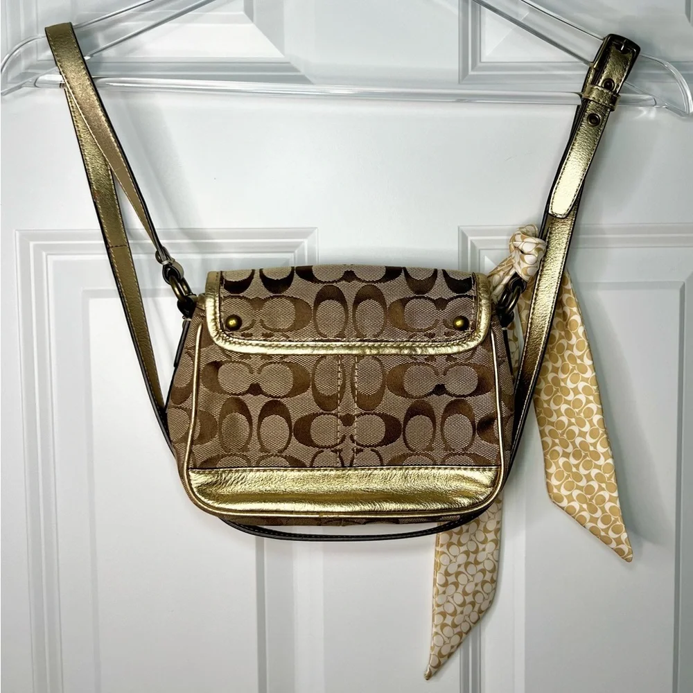 Coach Signature Penny Flap Shoulder Bag with Scarf - Vintage